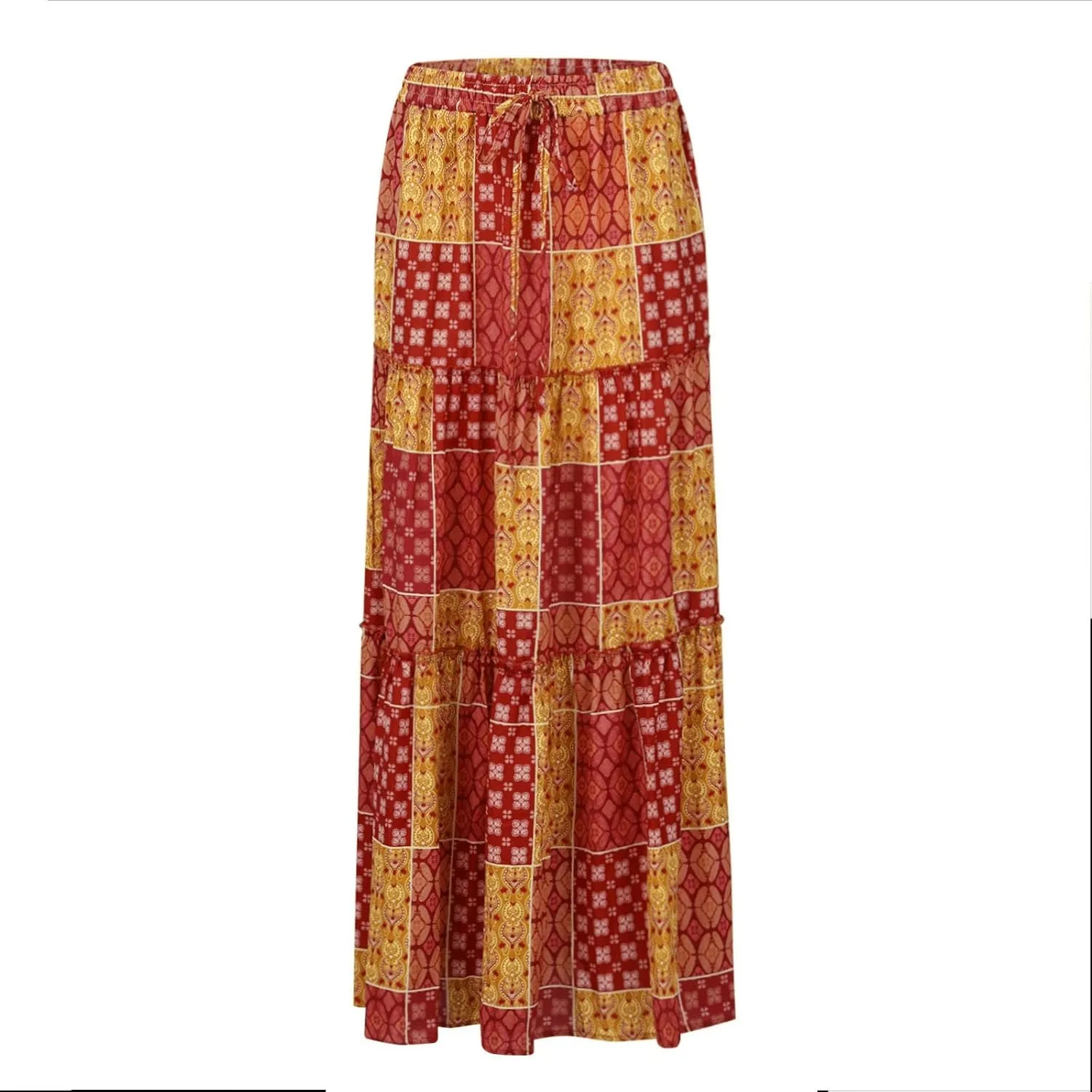 Floral Maxi Skirt with Pockets for Women 2025 Boho Flowy Drawstring Long Skirt Casual Tiered High Waisted Skirts