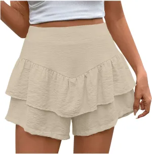 Flowy Ruffle Tiered Shorts for Women Summer Comfy Boho Beach Skorts Casual High Waist Mini Skirts Golf Tennis Short