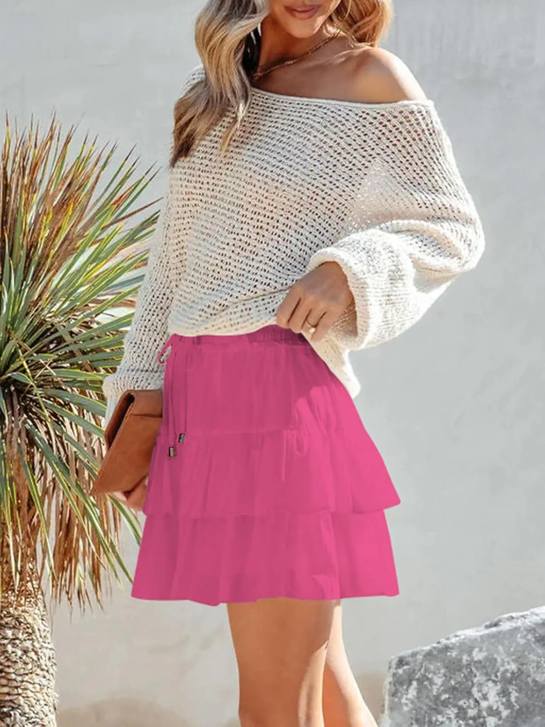 Flowy Shorts for Women Boho Ruffled Tiered Skorts Casual High Waist Mini Skirts Tennis Golf Comfy Shorts 2025