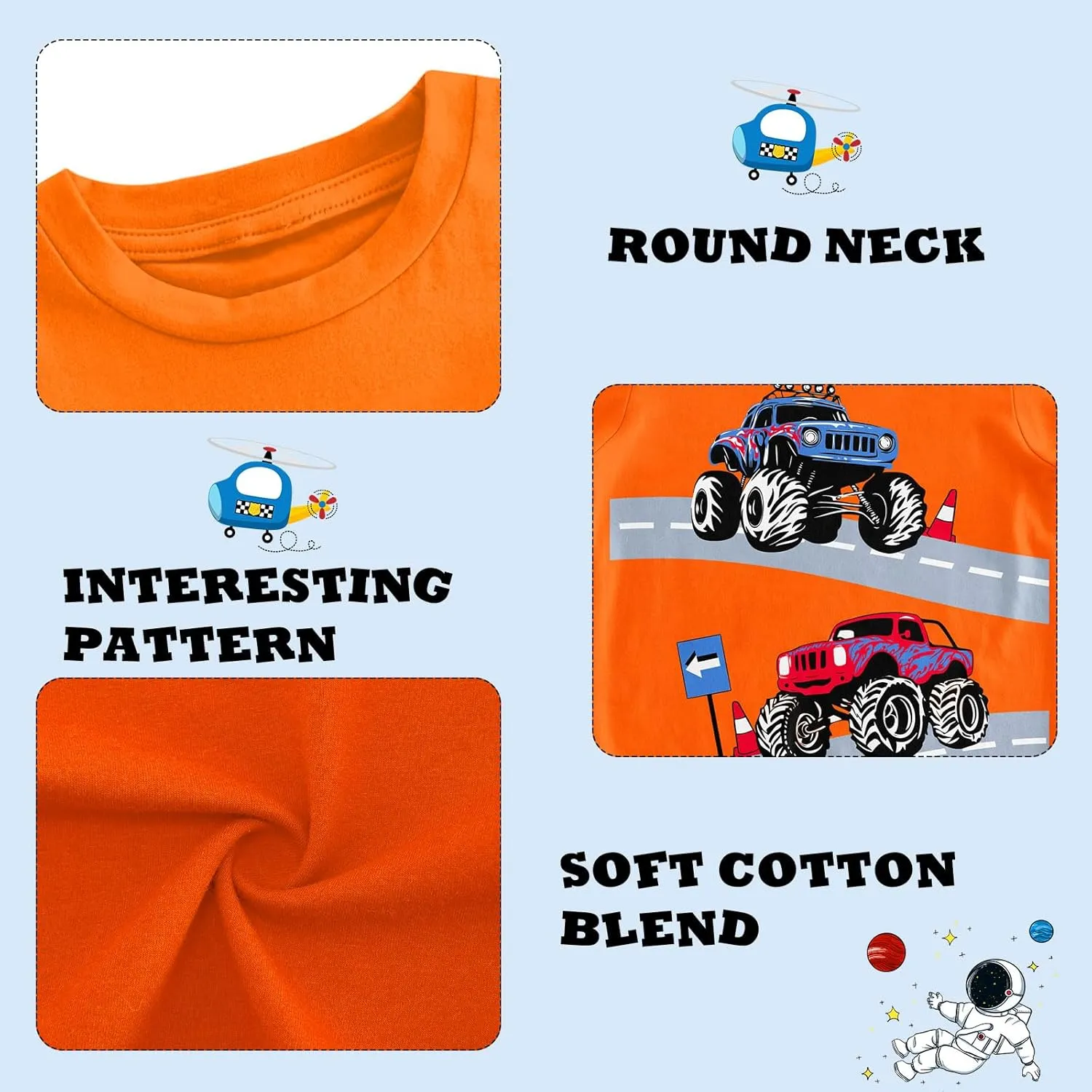 Funnycokid Toddler Boys Shirts Graphic T-Shirt Kids Short Sleeve Tees 2-6 Years