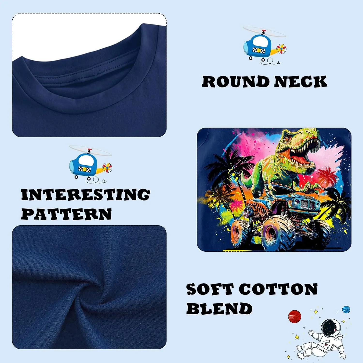 Funnycokid Toddler Boys Shirts Graphic T-Shirt Kids Short Sleeve Tees 2-6 Years