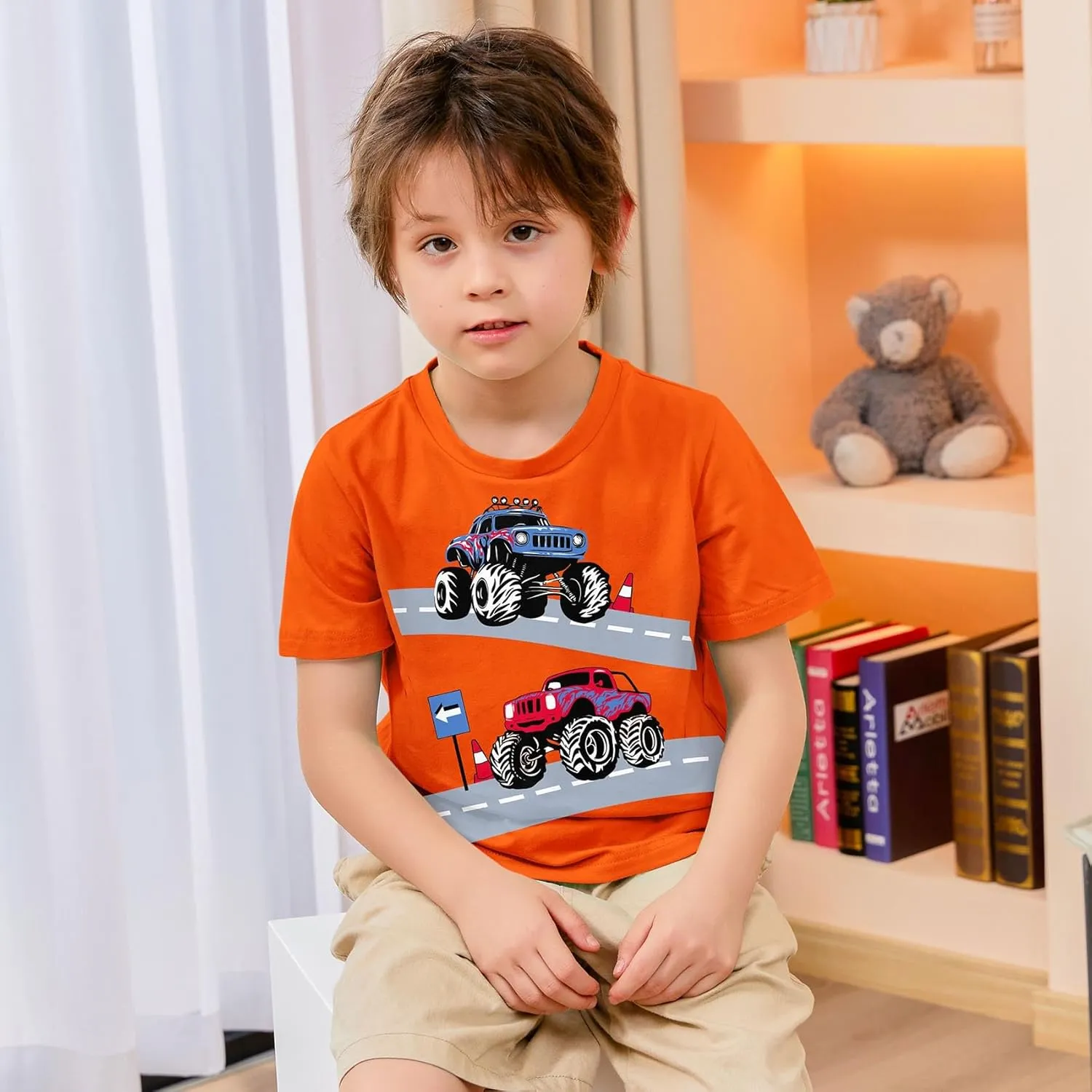 Funnycokid Toddler Boys Shirts Graphic T-Shirt Kids Short Sleeve Tees 2-6 Years