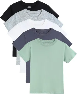 Gihuo 5 Pack Boys Cotton Shirts Short Sleeve Tees Summer Tops Soft Kids Tshirts