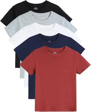 Gihuo 5 Pack Boys Cotton Shirts Short Sleeve Tees Summer Tops Soft Kids Tshirts