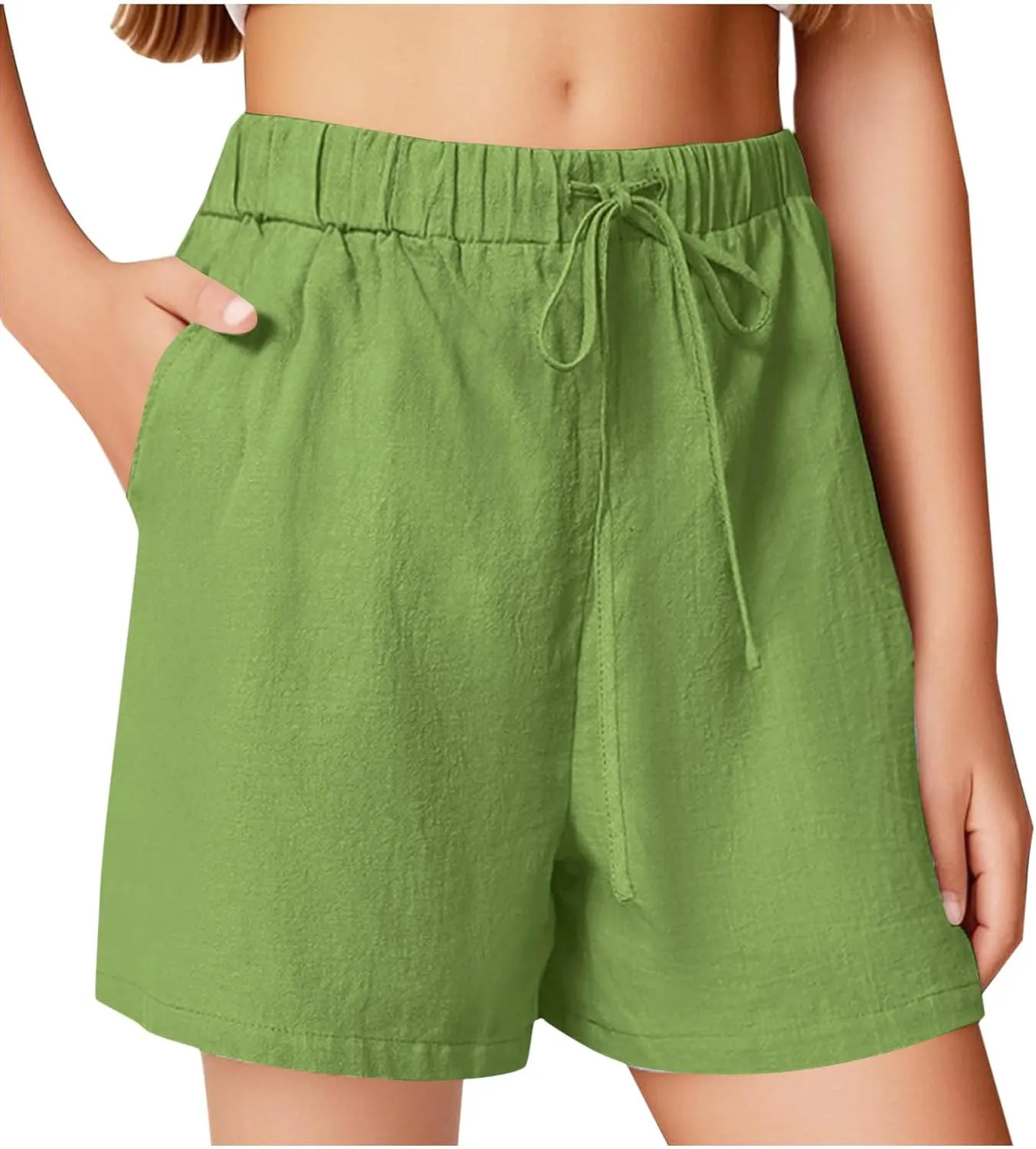 Girl's Summer Shorts Kids Casual Wide Leg Cotton Linen Shorts Girls Drawstring Beach Vacation Outfits for 3-13 Years