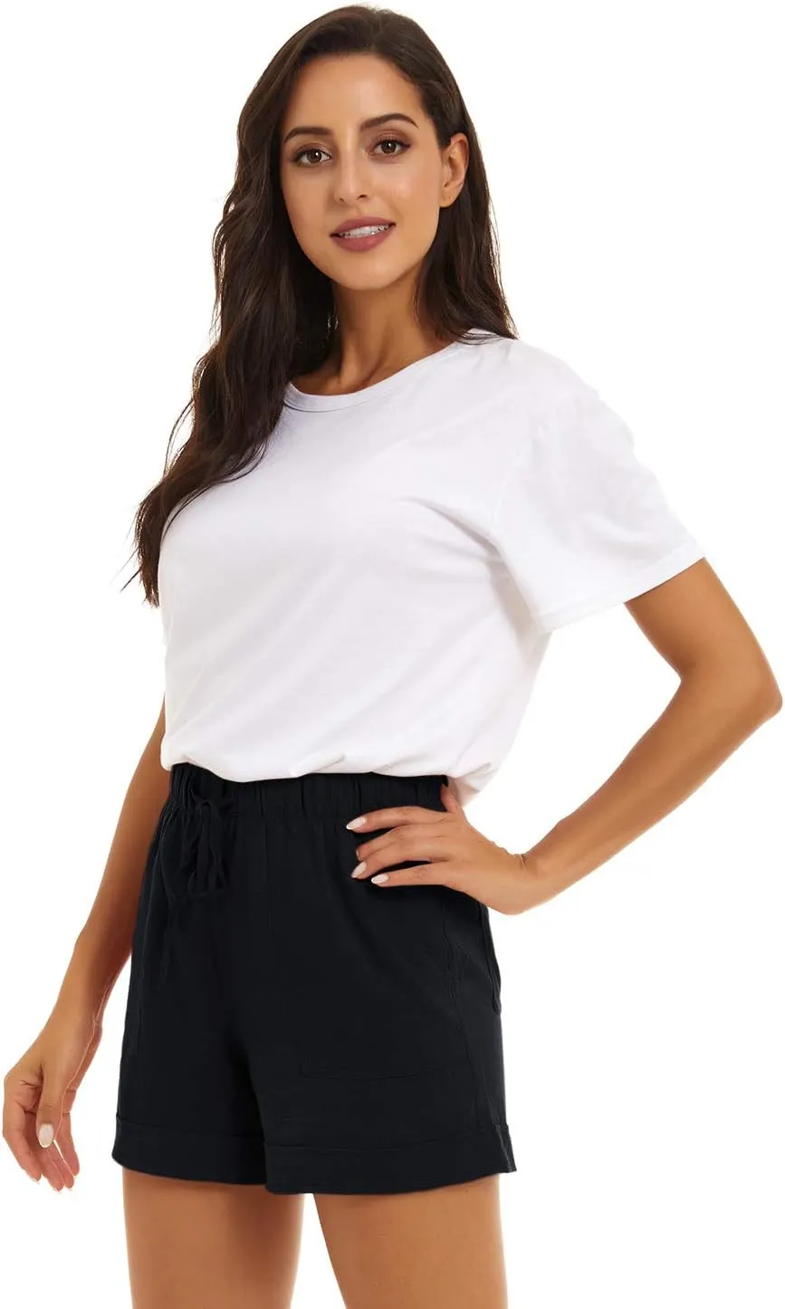 GOLDPKF Shorts Women Casual Drawstring Comfy Elastic Waist Shorts Summer Pull On Short with Pockets