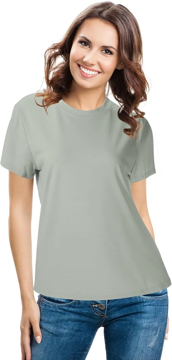Haysandy 6 Pieces Women's Cotton Crew T Shirts Bulk Short Sleeve Lightweight Tees Mix Colors Clothes