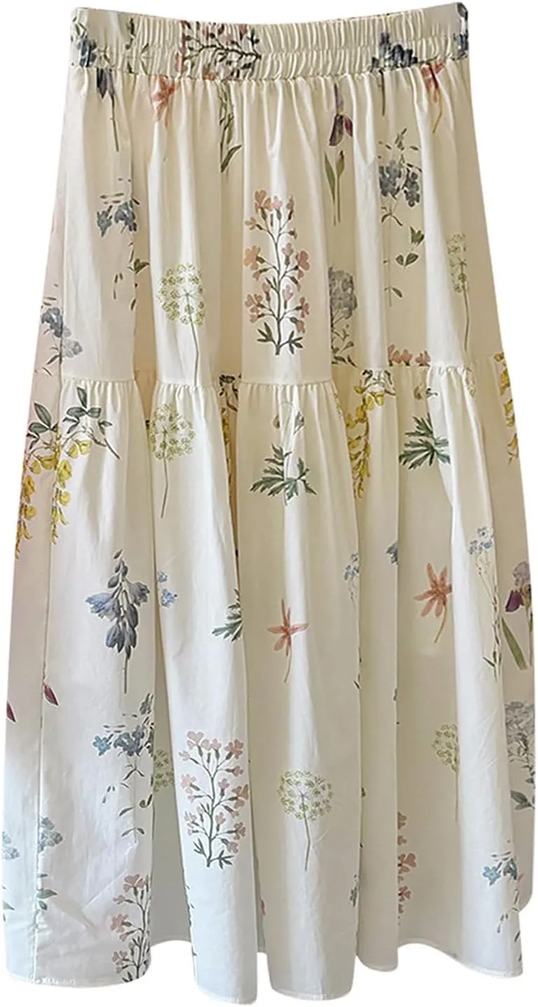 High Waisted Long Skirts for Women Ruffle Tiered Flowy A-Line Floral Skirt Vacation Summer Casual Beach Boho Dress