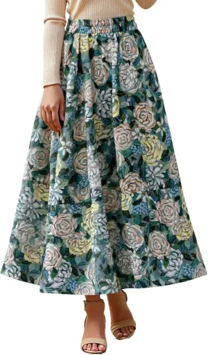 High Waisted Long Skirts for Women Ruffle Tiered Flowy A-Line Floral Skirt Vacation Summer Casual Beach Boho Dress