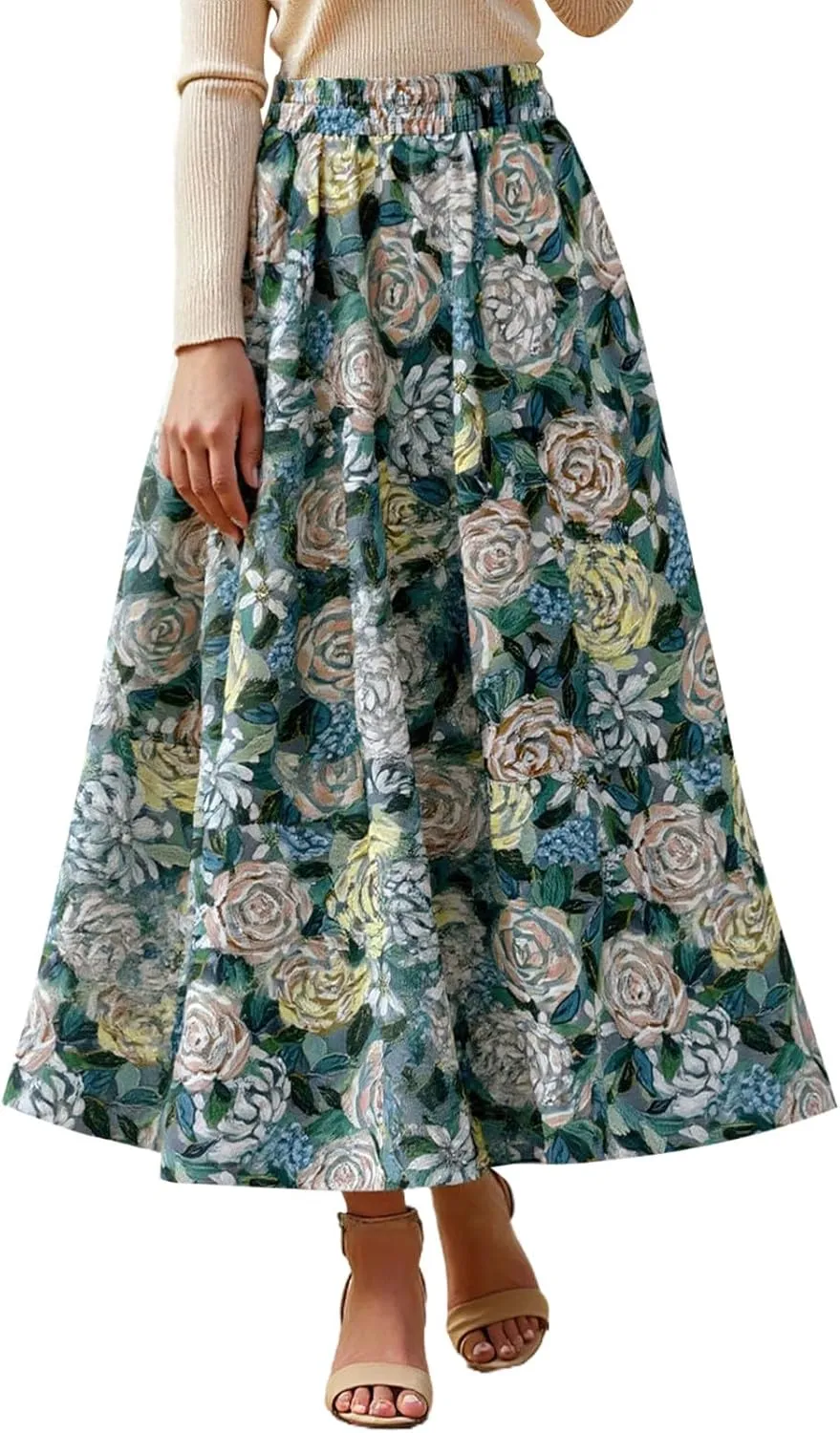High Waisted Long Skirts for Women Ruffle Tiered Flowy A-Line Floral Skirt Vacation Summer Casual Beach Boho Dress