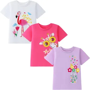 HILEELANG Girl Short Sleeve Tees Easter Graphic Cotton Summer T-Shirts 3Packs