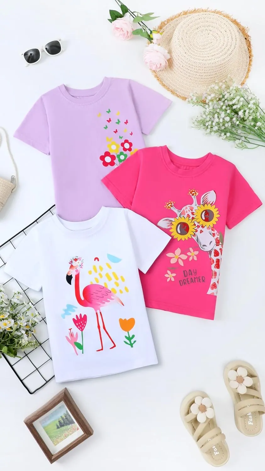 HILEELANG Girl Short Sleeve Tees Easter Graphic Cotton Summer T-Shirts 3Packs