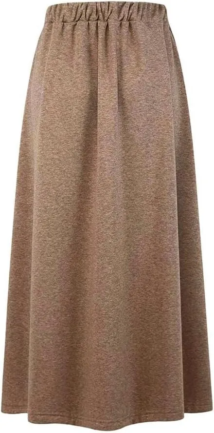 IDEALSANXUN Fleece Lined Long Skirts for Womens Elastic Waist Aline Warm Winter Skirts with Pockets