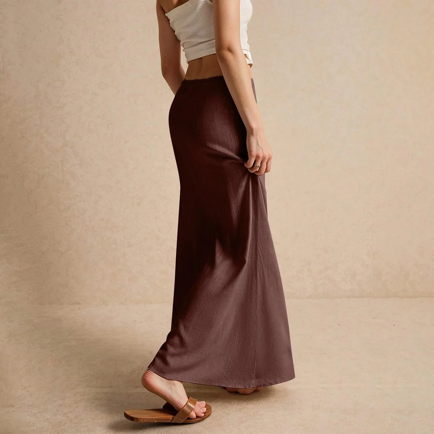 JJHAEVDY Linen Maxi Skirts for Women Trendy Summer Comfy Drawstring Waist A Line Skirts Cute Vacation Boho Long Flowy Skirts