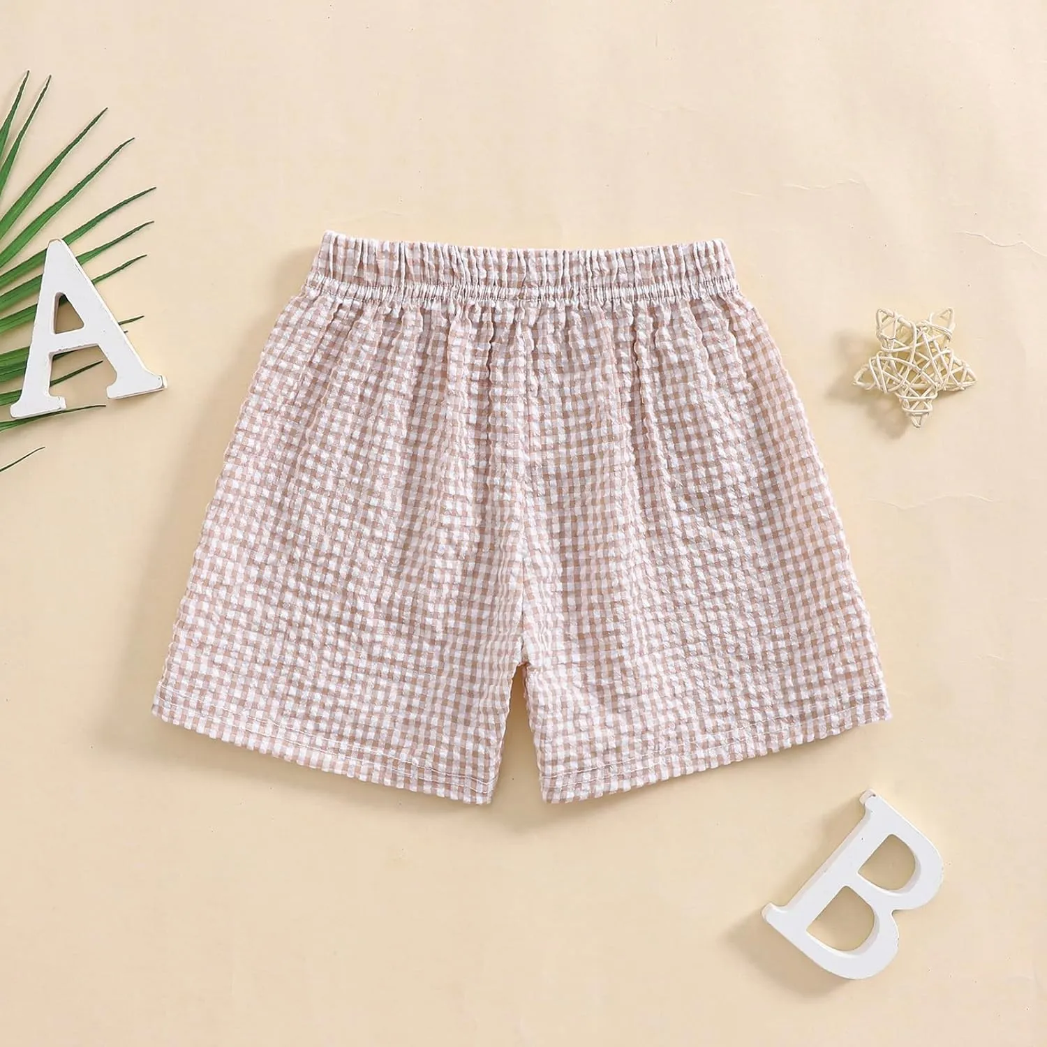 Kids Toddler Boys Girls Gingham/Seersucker Shorts Elastic Waist Plaid/Striped Elastic Waist Shorts Pants Bottoms