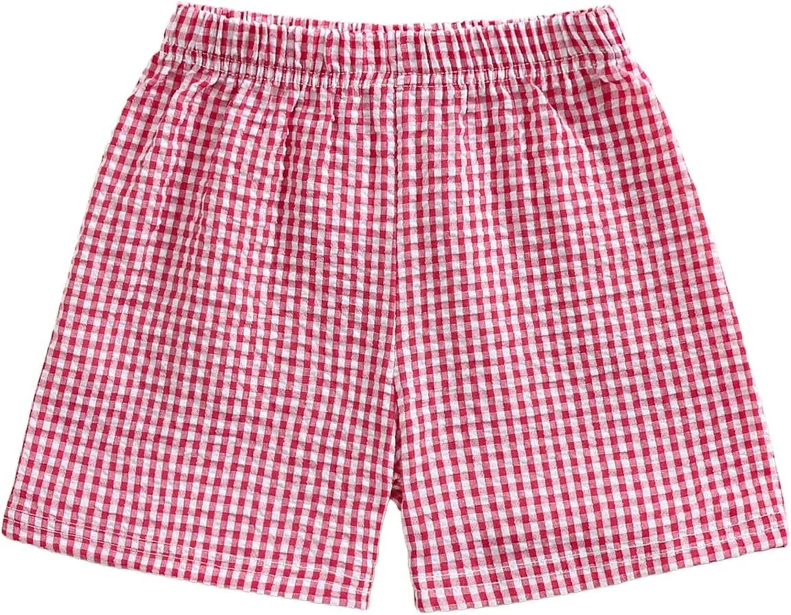 Kids Toddler Boys Girls Gingham/Seersucker Shorts Elastic Waist Plaid/Striped Elastic Waist Shorts Pants Bottoms