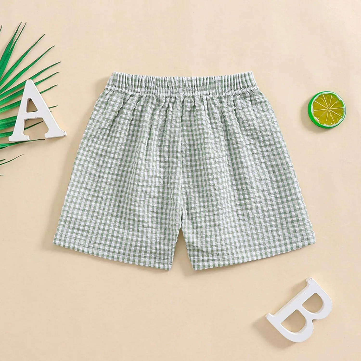 Kids Toddler Boys Girls Gingham/Seersucker Shorts Elastic Waist Plaid/Striped Elastic Waist Shorts Pants Bottoms