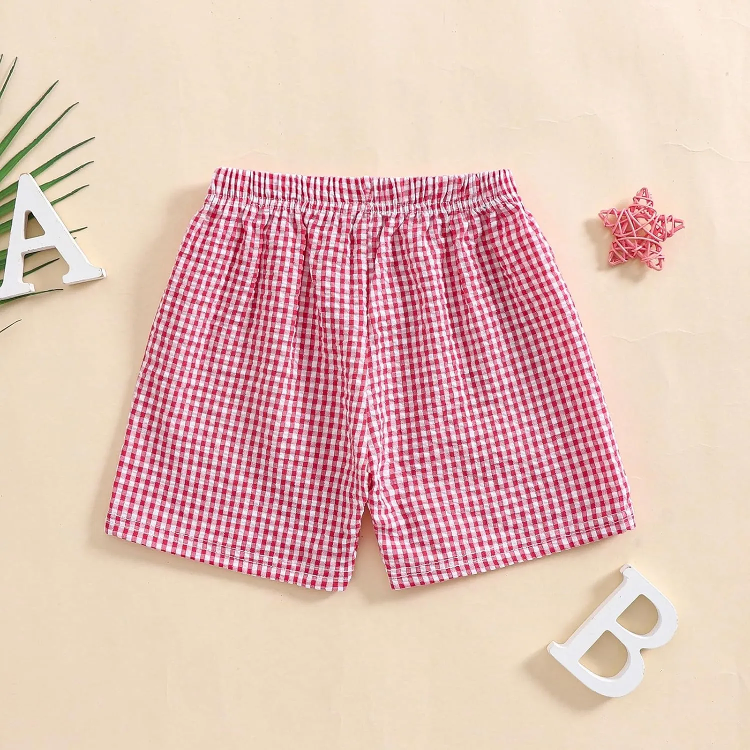 Kids Toddler Boys Girls Gingham/Seersucker Shorts Elastic Waist Plaid/Striped Elastic Waist Shorts Pants Bottoms