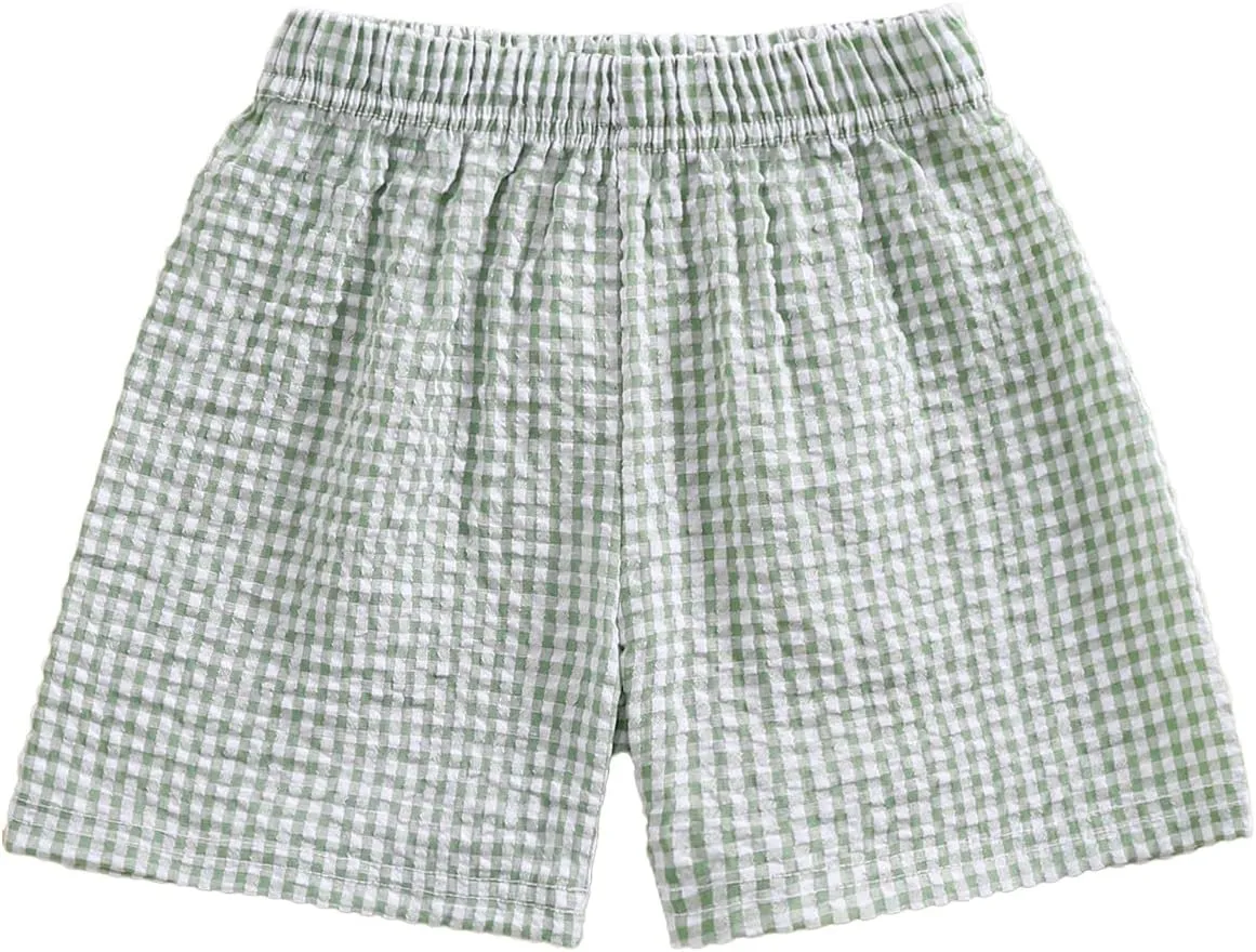 Kids Toddler Boys Girls Gingham/Seersucker Shorts Elastic Waist Plaid/Striped Elastic Waist Shorts Pants Bottoms