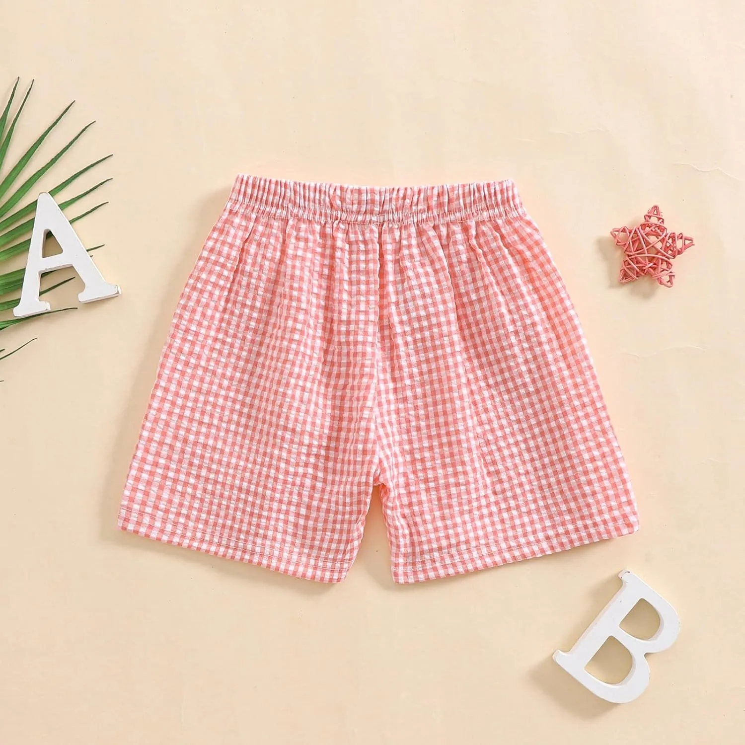 Kids Toddler Boys Girls Gingham/Seersucker Shorts Elastic Waist Plaid/Striped Elastic Waist Shorts Pants Bottoms