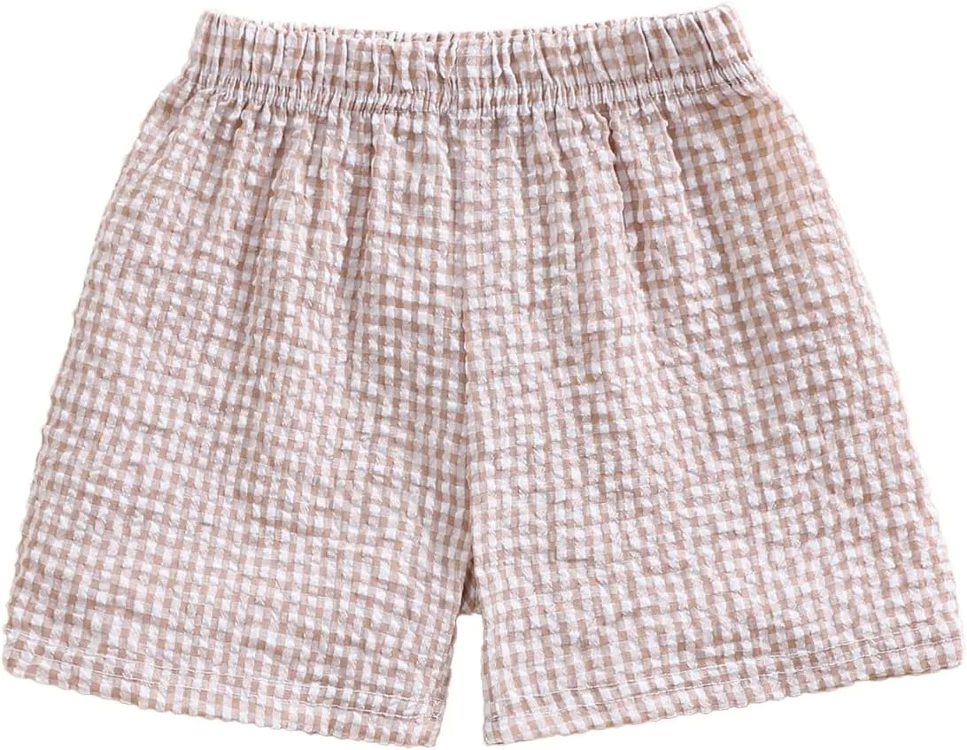 Kids Toddler Boys Girls Gingham/Seersucker Shorts Elastic Waist Plaid/Striped Elastic Waist Shorts Pants Bottoms