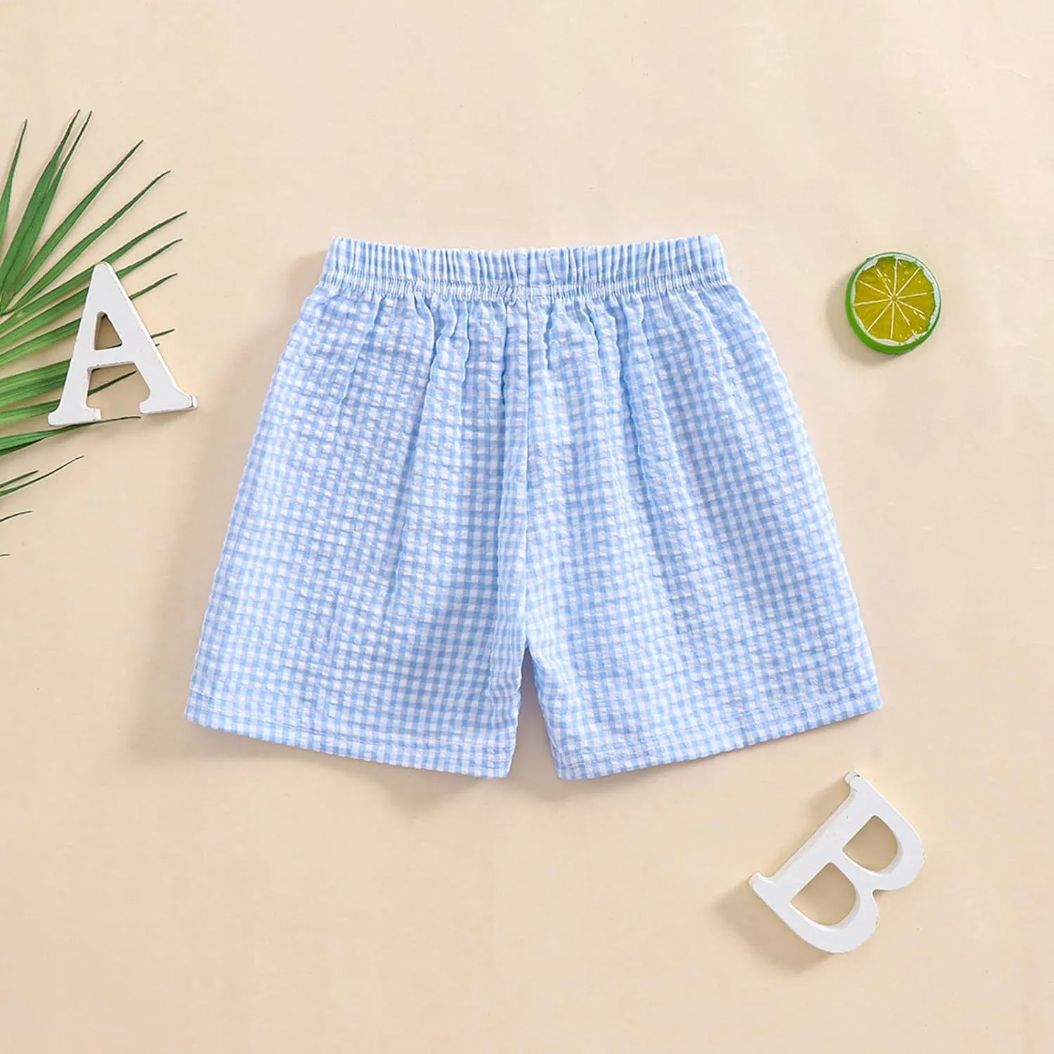 Kids Toddler Boys Girls Gingham/Seersucker Shorts Elastic Waist Plaid/Striped Elastic Waist Shorts Pants Bottoms