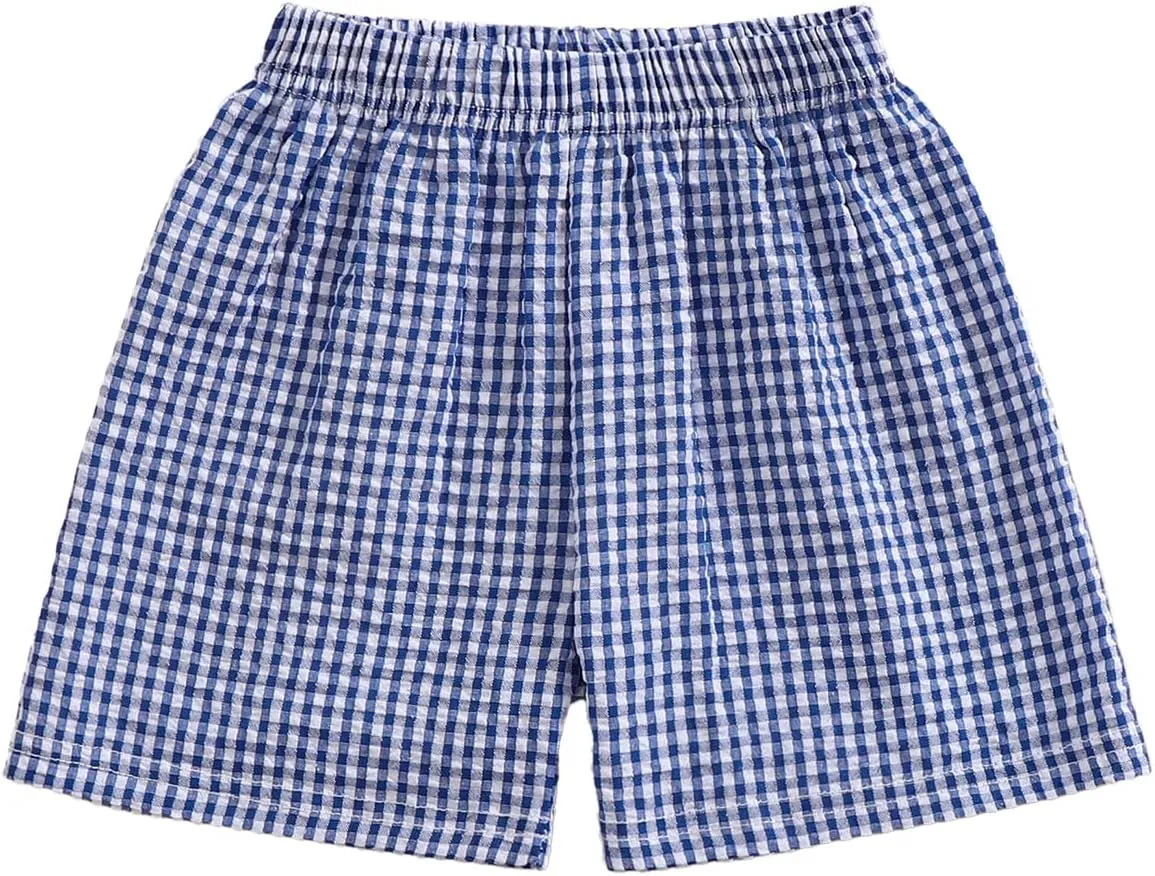 Kids Toddler Boys Girls Gingham/Seersucker Shorts Elastic Waist Plaid/Striped Elastic Waist Shorts Pants Bottoms