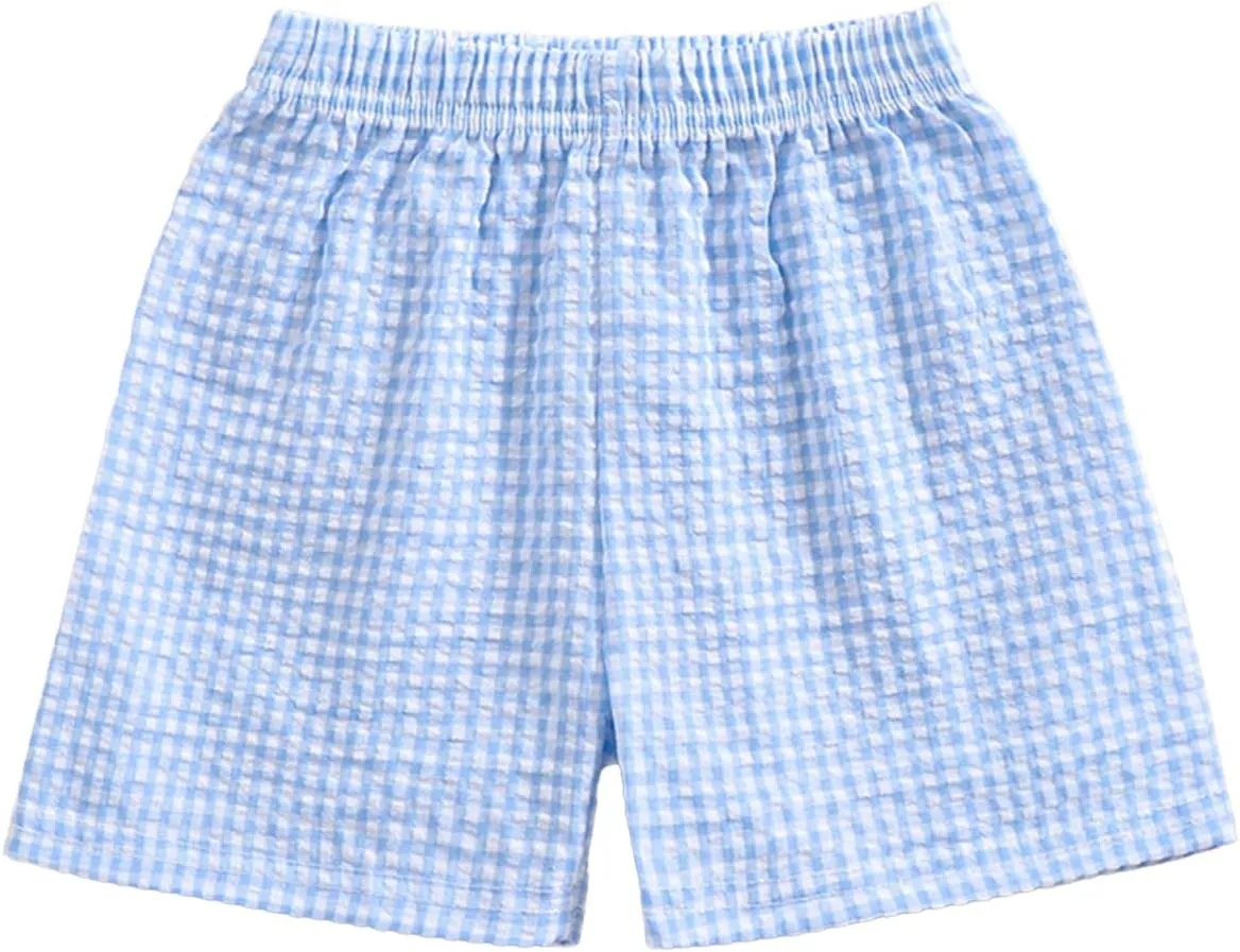 Kids Toddler Boys Girls Gingham/Seersucker Shorts Elastic Waist Plaid/Striped Elastic Waist Shorts Pants Bottoms