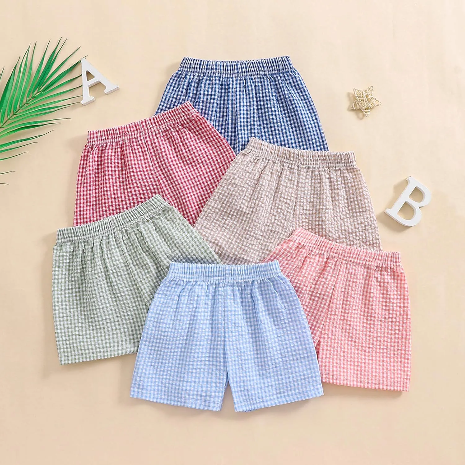 Kids Toddler Boys Girls Gingham/Seersucker Shorts Elastic Waist Plaid/Striped Elastic Waist Shorts Pants Bottoms
