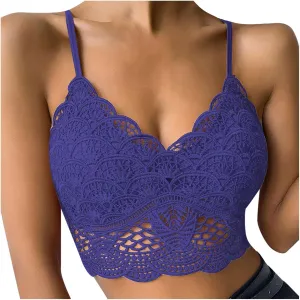Lace Bralette for Women V Neck Camisoles Top Bra Sexy Sheer Bralette Lingerie Padded Backless Yoga Tank Tops