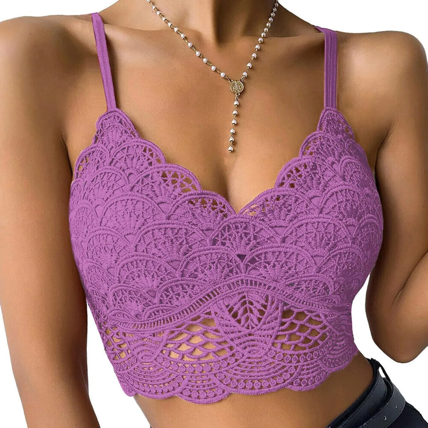 Lace Bralette for Women V Neck Camisoles Top Bra Sexy Sheer Bralette Lingerie Padded Backless Yoga Tank Tops