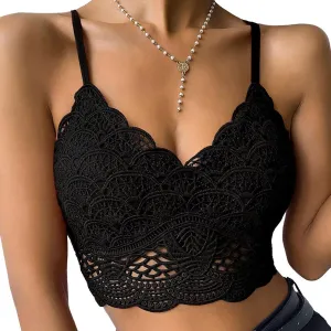 Lace Bralette for Women V Neck Camisoles Top Bra Sexy Sheer Bralette Lingerie Padded Backless Yoga Tank Tops