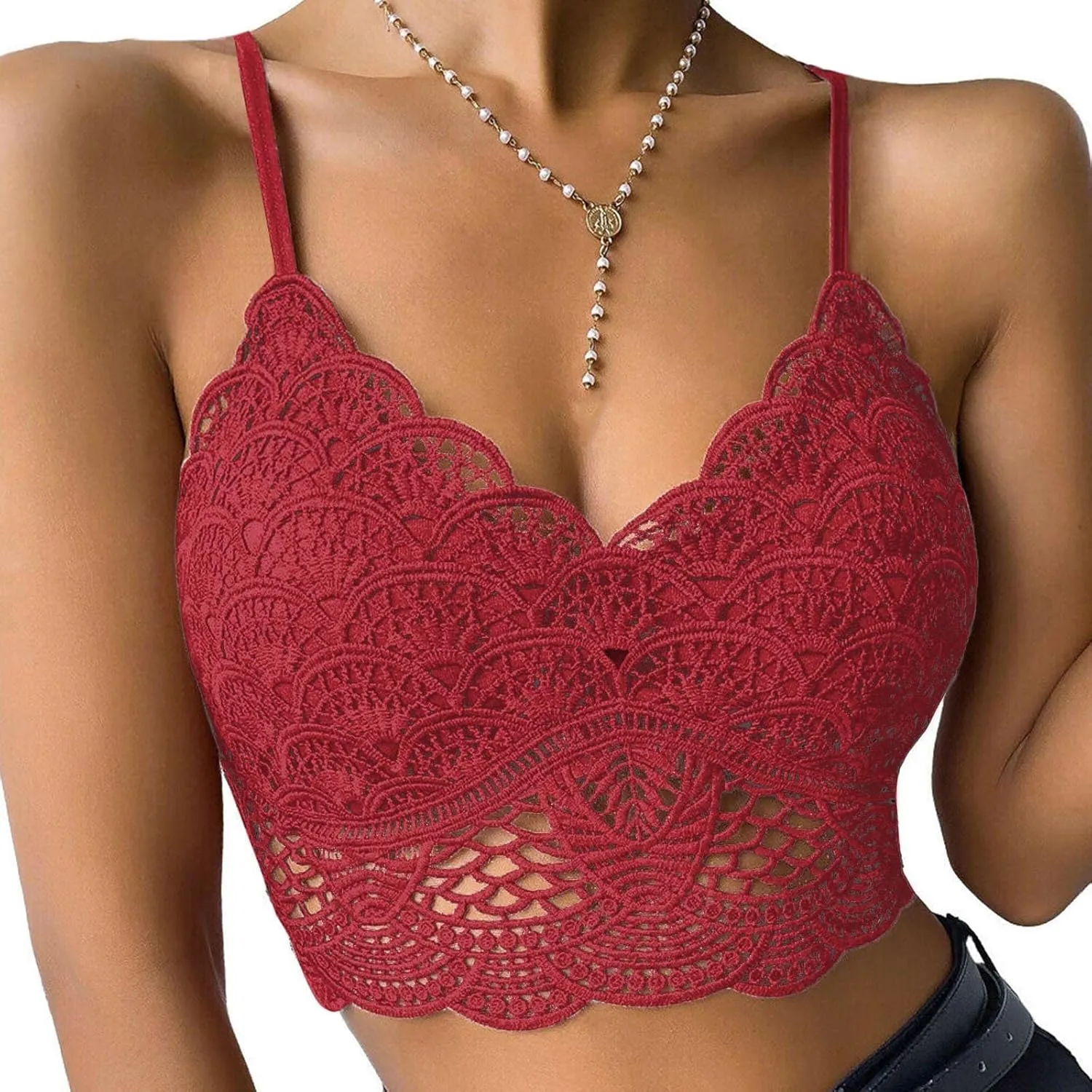 Lace Bralette for Women V Neck Camisoles Top Bra Sexy Sheer Bralette Lingerie Padded Backless Yoga Tank Tops