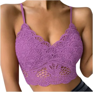 Lace Bralette for Women V Neck Camisoles Top Bra Sexy Sheer Bralette Lingerie Padded Backless Yoga Tank Tops