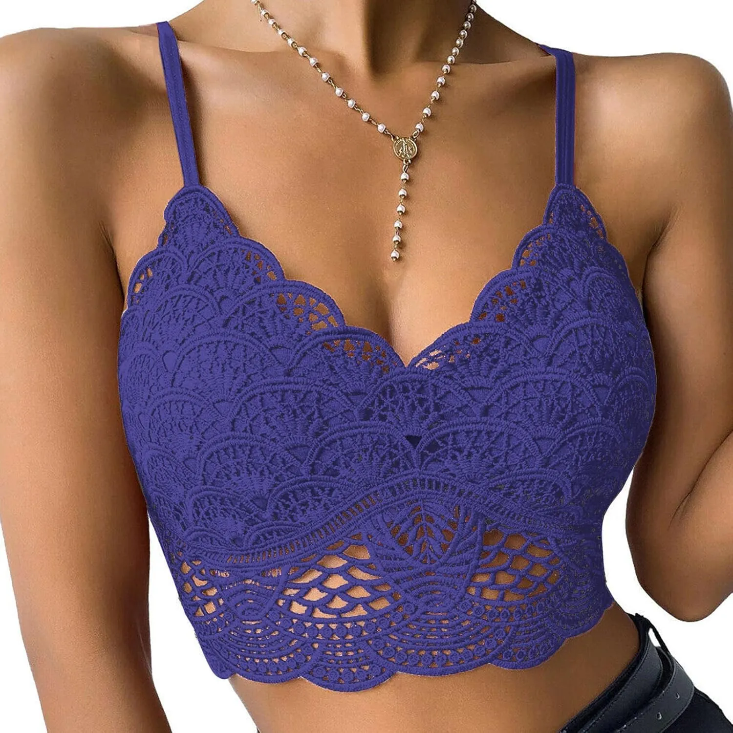 Lace Bralette for Women V Neck Camisoles Top Bra Sexy Sheer Bralette Lingerie Padded Backless Yoga Tank Tops
