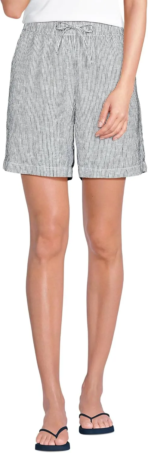 Lands' End Women's Linen High Rise Pull On 7" Shorts