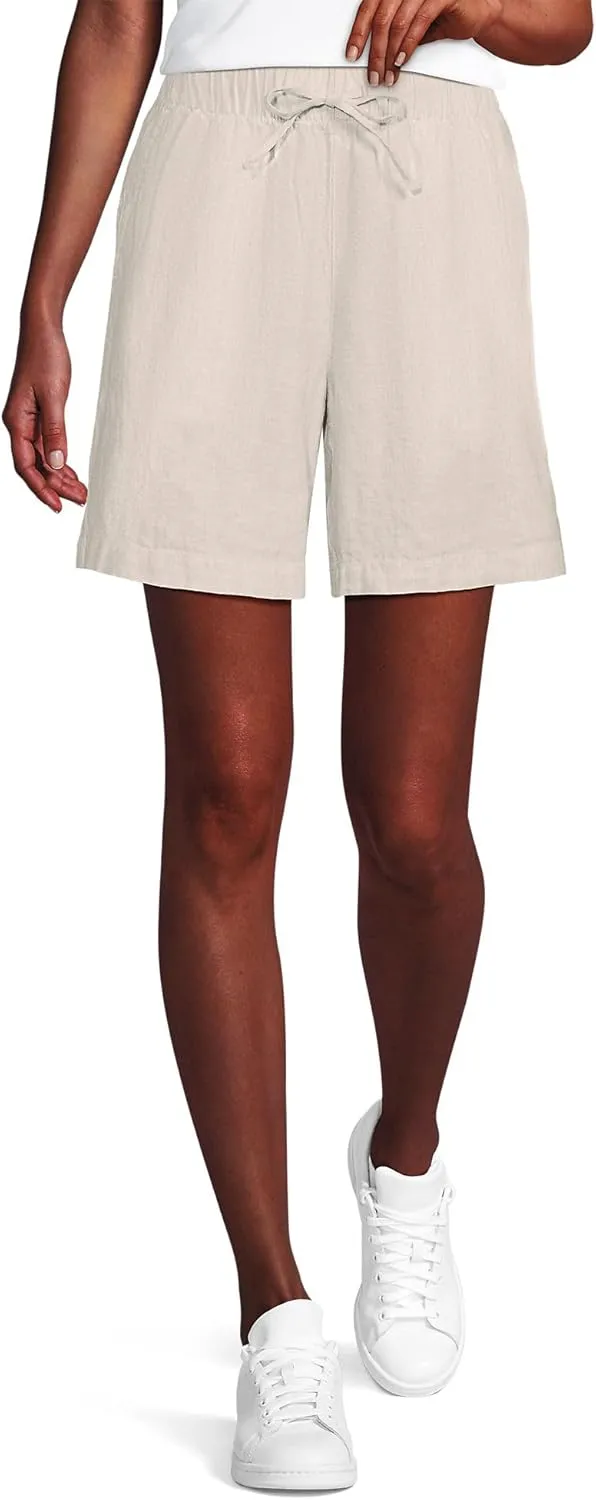 Lands' End Women's Linen High Rise Pull On 7" Shorts