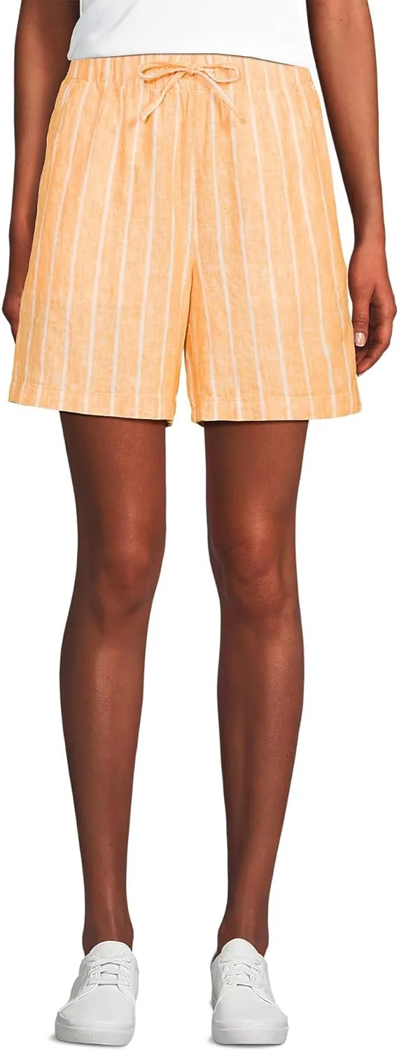 Lands' End Women's Linen High Rise Pull On 7" Shorts