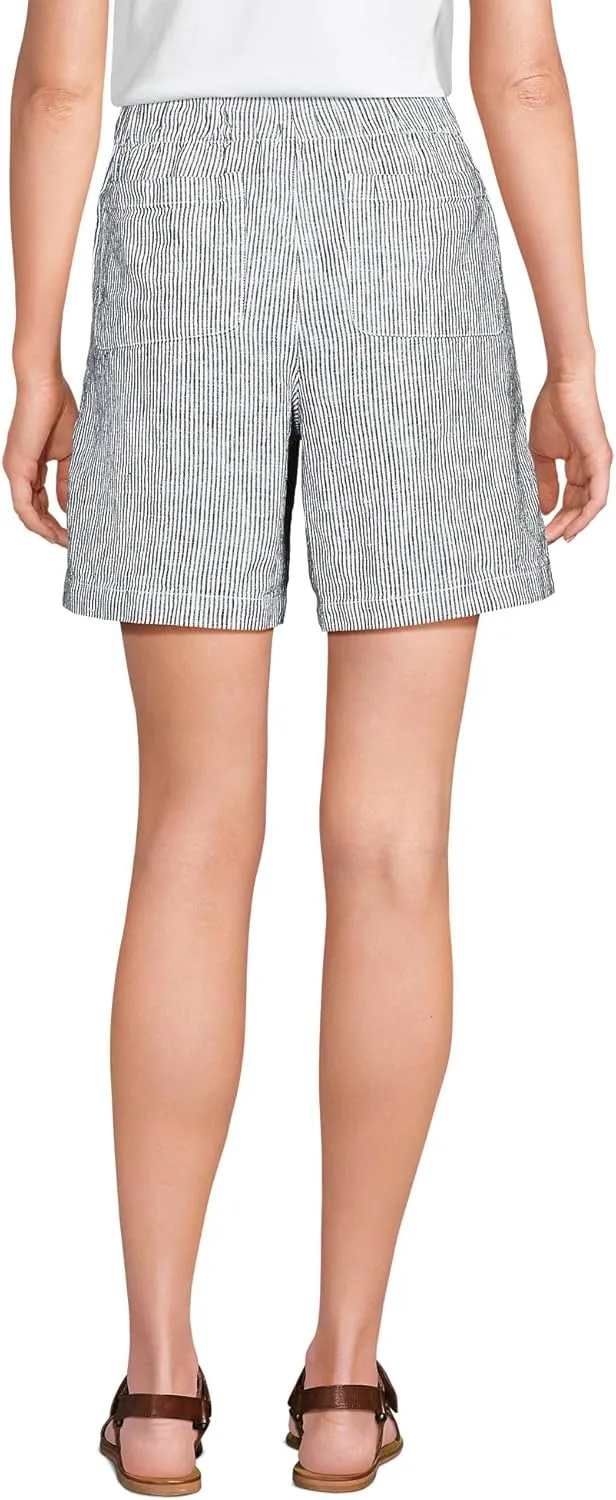 Lands' End Women's Linen High Rise Pull On 7" Shorts