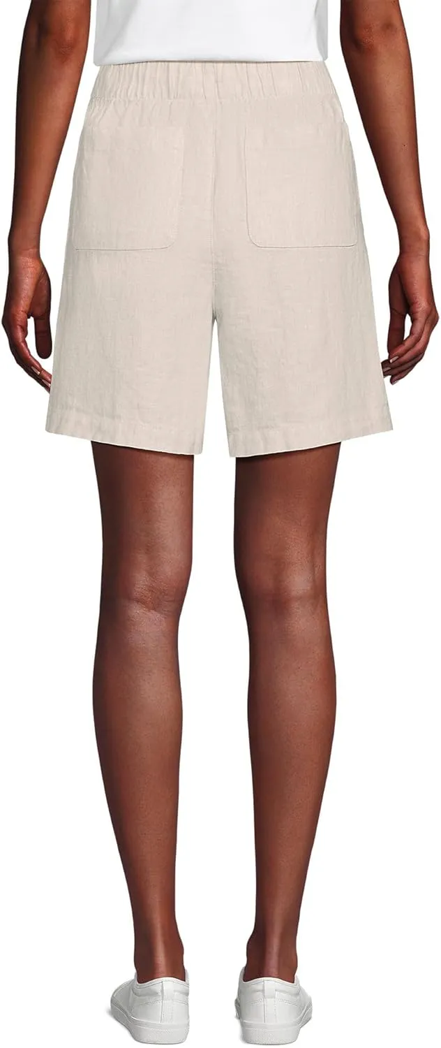 Lands' End Women's Linen High Rise Pull On 7" Shorts