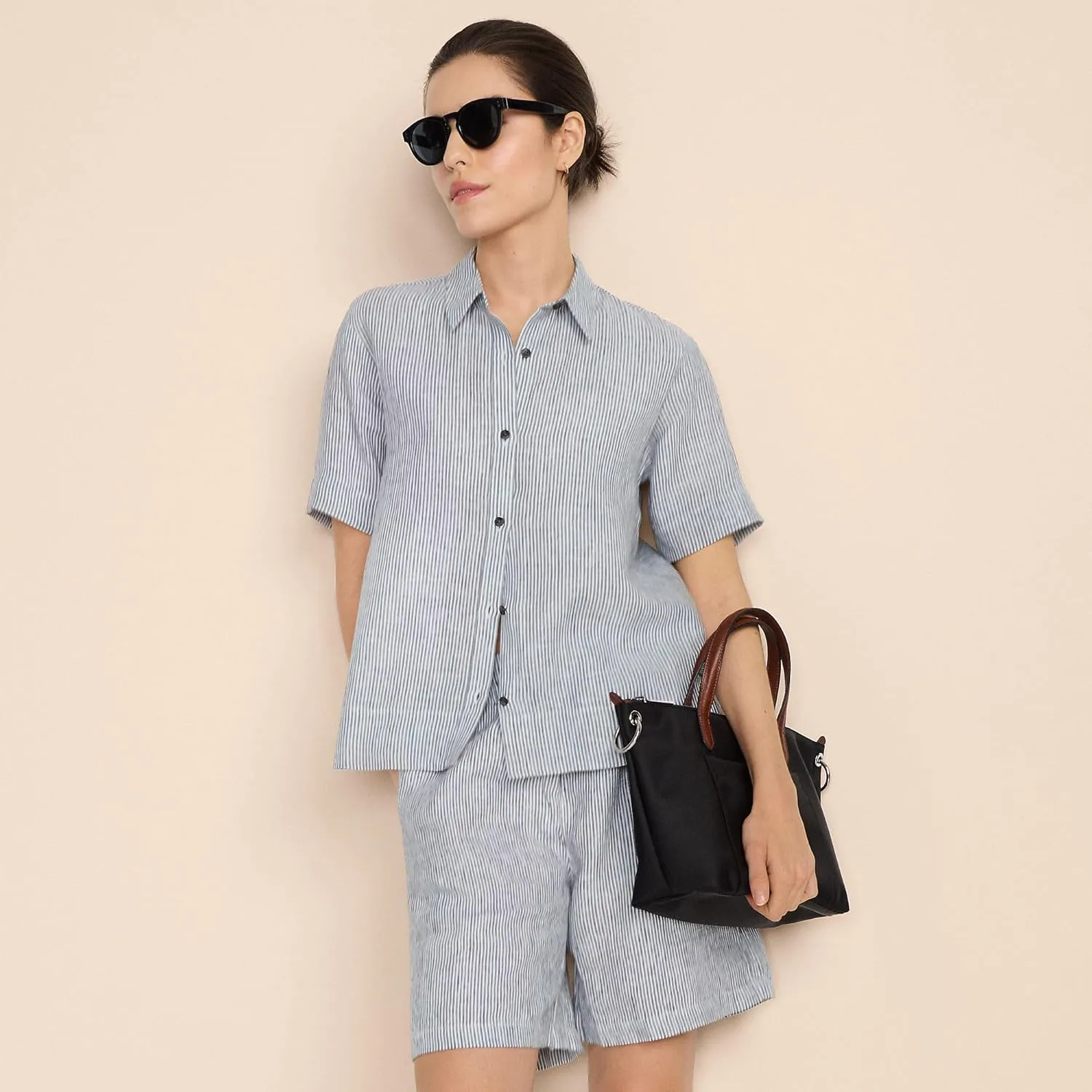 Lands' End Women's Linen High Rise Pull On 7" Shorts