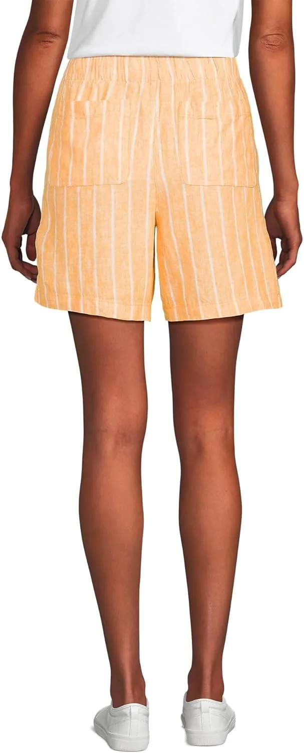 Lands' End Women's Linen High Rise Pull On 7" Shorts