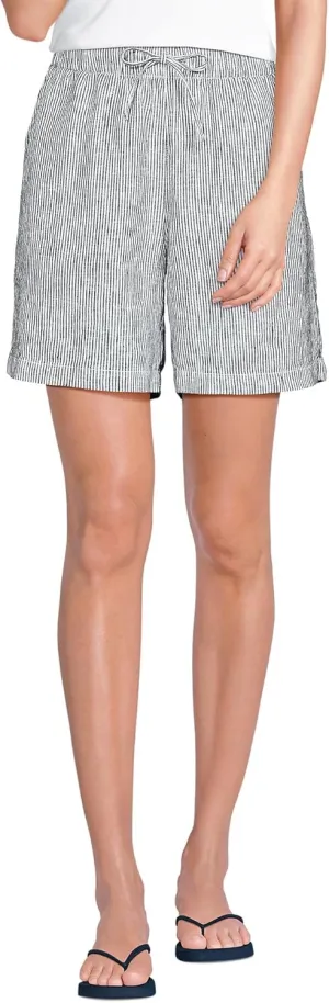Lands' End Women's Linen High Rise Pull On 7" Shorts