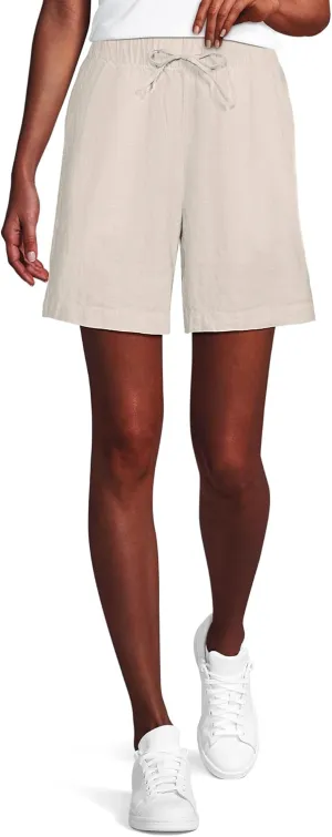Lands' End Women's Linen High Rise Pull On 7" Shorts