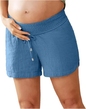 Linen Maternity Shorts Women Comfort Double Layered Underbelly Drawstring Elastic Waist Shorts Casual Lightweight Shorts