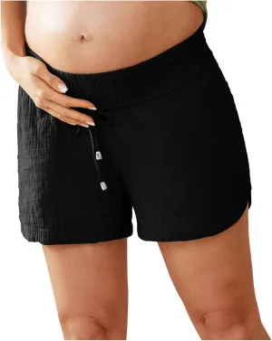 Linen Maternity Shorts Women Comfort Double Layered Underbelly Drawstring Elastic Waist Shorts Casual Lightweight Shorts