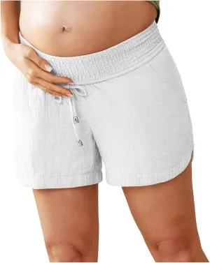 Linen Maternity Shorts Women Comfort Double Layered Underbelly Drawstring Elastic Waist Shorts Casual Lightweight Shorts