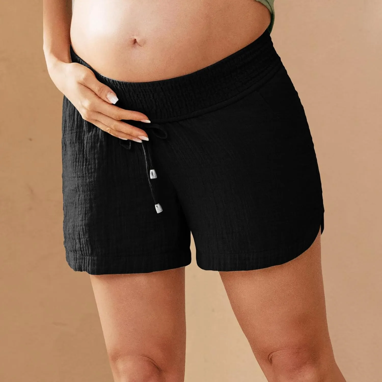 Linen Maternity Shorts Women Comfort Double Layered Underbelly Drawstring Elastic Waist Shorts Casual Lightweight Shorts