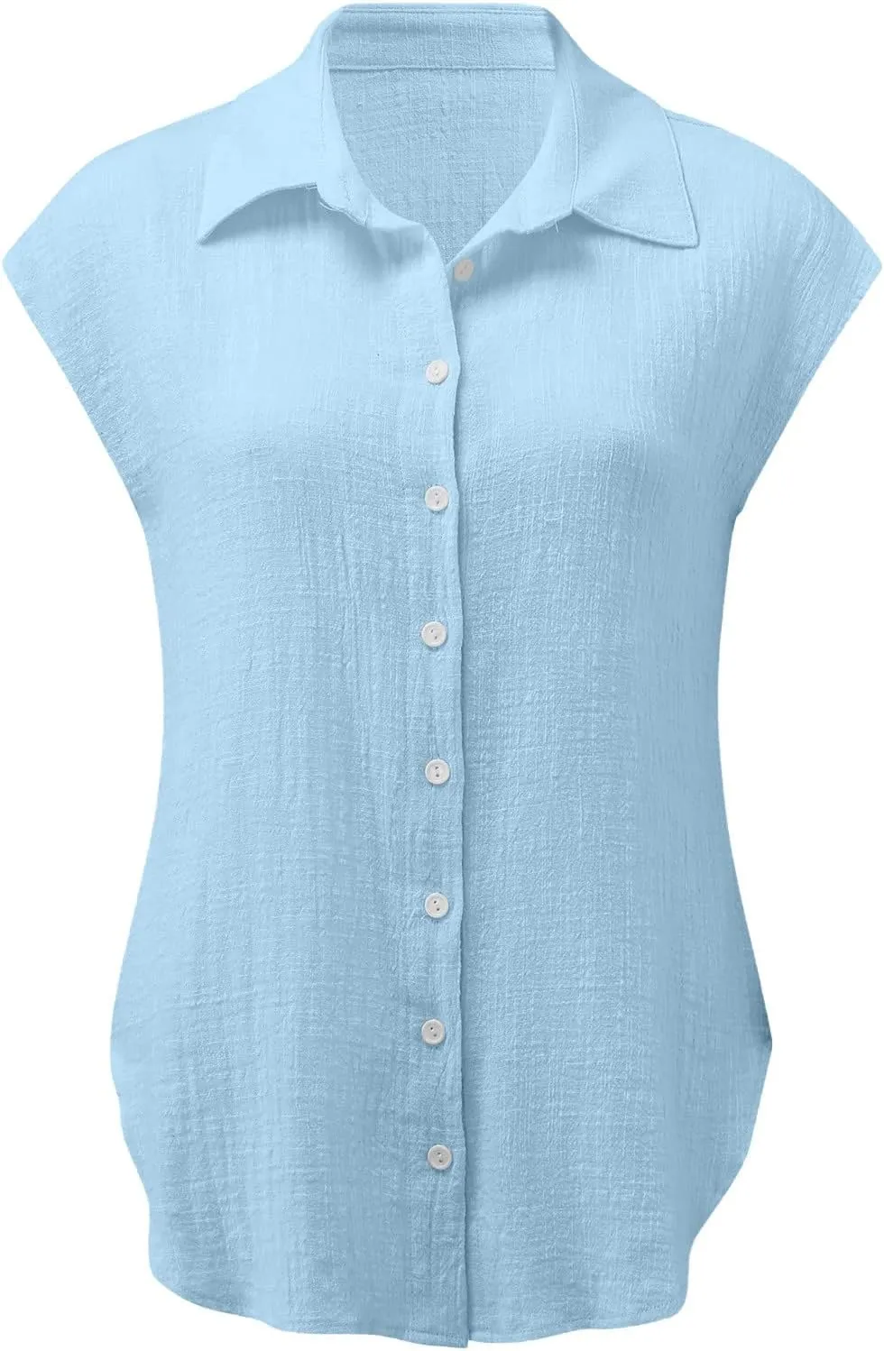 Linen Shirts for Women Trendy Button Down V Neck Shirt Summer Collared Short Sleeve Boho Tops Casual Blouses