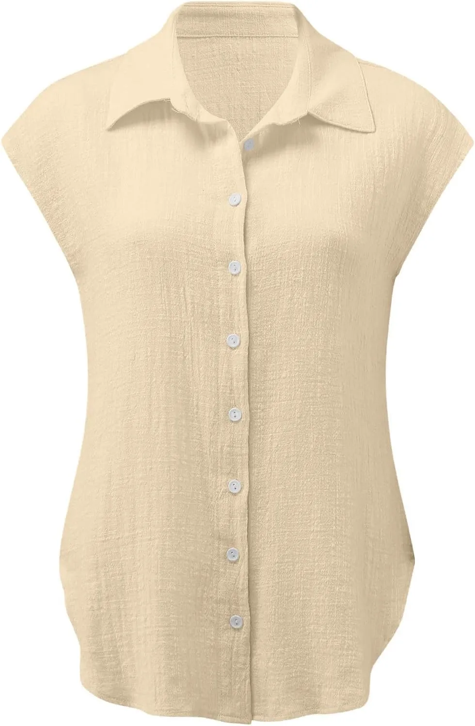Linen Shirts for Women Trendy Button Down V Neck Shirt Summer Collared Short Sleeve Boho Tops Casual Blouses